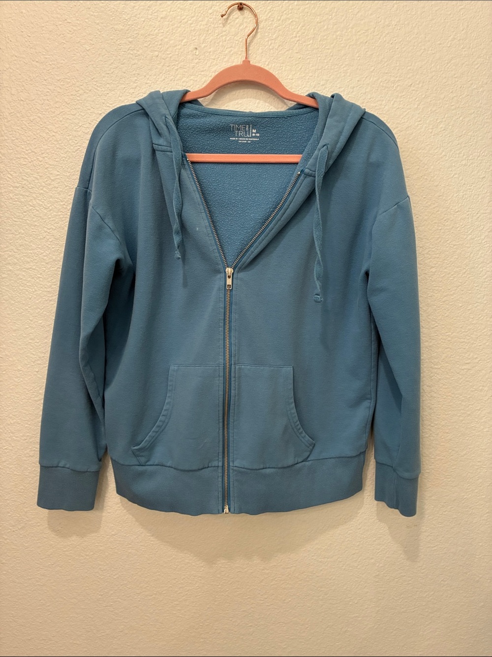 Time and Tru Blue Zip Front Hoodie Jacket size M
